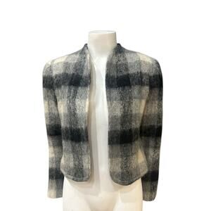 Vintage 1980s Mohair Shadow Plaid Cropped Jacket Fuzzy Wool Top / Small -